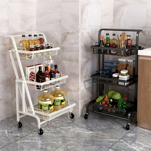 2x 3 Tier Steel White Adjustable Kitchen Cart Multi-Functional Shelves Portable Storage Organizer with Wheels - Image 3