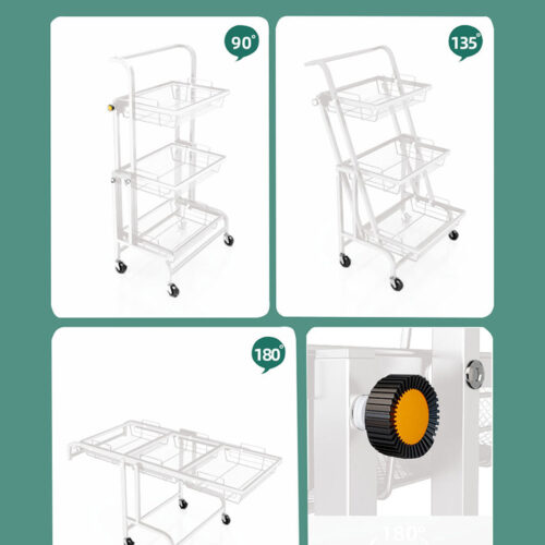2x 3 Tier Steel White Adjustable Kitchen Cart Multi-Functional Shelves Portable Storage Organizer with Wheels - Image 4