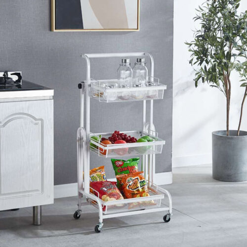 2x 3 Tier Steel White Adjustable Kitchen Cart Multi-Functional Shelves Portable Storage Organizer with Wheels - Image 7