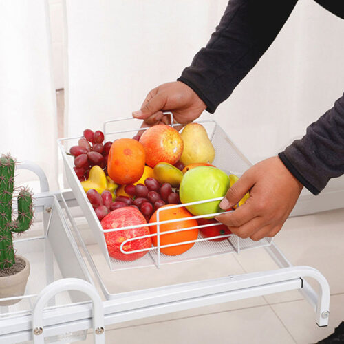 2x 3 Tier Steel White Adjustable Kitchen Cart Multi-Functional Shelves Portable Storage Organizer with Wheels - Image 9