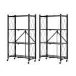 2x 4 Tier Steel Black Folding Kitchen Cart Multi-Functional Shelves Portable Storage Organizer with Wheels