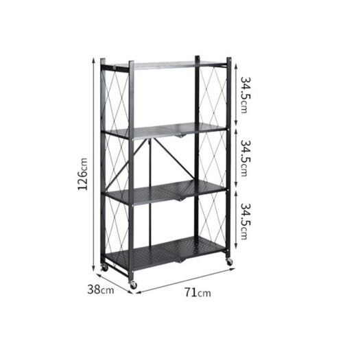 2x 4 Tier Steel Black Folding Kitchen Cart Multi-Functional Shelves Portable Storage Organizer with Wheels - Image 2