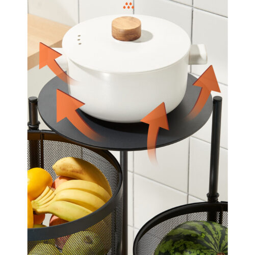 2x 5 Tier Steel Round Rotating Kitchen Cart Multi-Functional Shelves Portable Storage Organizer with Wheels - Image 6