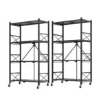 2x 4 Tier Steel Black Folding Display Stand Multi-Functional Shelves Portable Storage Organizer with Wheels
