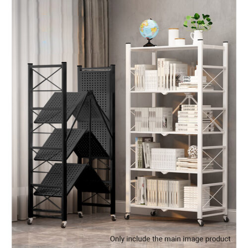 2x 4 Tier Steel Black Folding Display Stand Multi-Functional Shelves Portable Storage Organizer with Wheels - Image 5