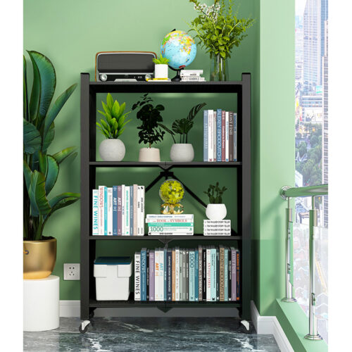 2x 4 Tier Steel Black Folding Display Stand Multi-Functional Shelves Portable Storage Organizer with Wheels - Image 6