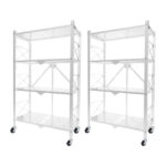 2x 4 Tier Steel White Folding Display Stand Multi-Functional Shelves Portable Storage Organizer with Wheels