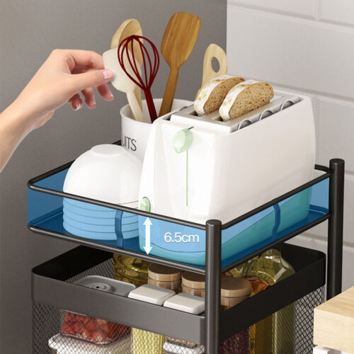 2x 5 Tier Steel Square Rotating Kitchen Cart Multi-Functional Shelves Portable Storage Organizer with Wheels - Image 5