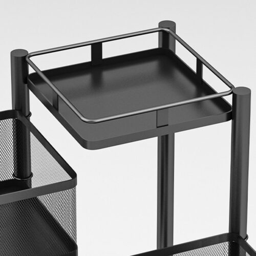 2x 5 Tier Steel Square Rotating Kitchen Cart Multi-Functional Shelves Portable Storage Organizer with Wheels - Image 8
