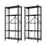 2x 5 Tier Steel Black Folding Kitchen Cart Multi-Functional Shelves Portable Storage Organizer with Wheels