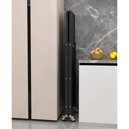 2x 5 Tier Steel Black Folding Kitchen Cart Multi-Functional Shelves Portable Storage Organizer with Wheels - Image 5
