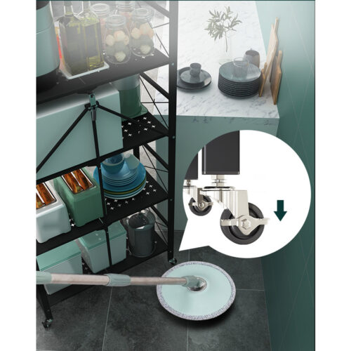 2x 5 Tier Steel Black Folding Display Stand Multi-Functional Shelves Portable Storage Organizer with Wheels - Image 6