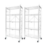 2x 5 Tier Steel White Folding Display Stand Multi-Functional Shelves Portable Storage Organizer with Wheels