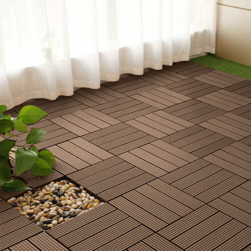 11 pcs Dark Chocolate DIY Wooden Composite Decking Tiles Garden Outdoor Backyard Flooring Decor - Image 3