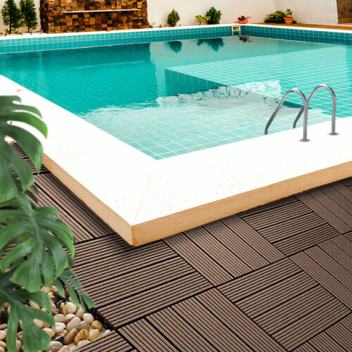 11 pcs Dark Chocolate DIY Wooden Composite Decking Tiles Garden Outdoor Backyard Flooring Decor - Image 4