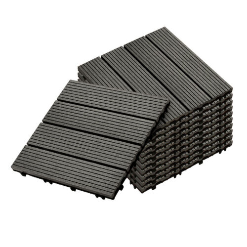 11 pcs Grey DIY Wooden Composite Decking Tiles Garden Outdoor Backyard Flooring Decor