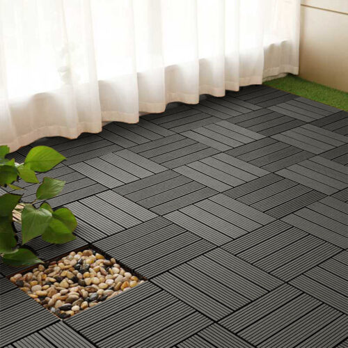 11 pcs Grey DIY Wooden Composite Decking Tiles Garden Outdoor Backyard Flooring Decor - Image 3