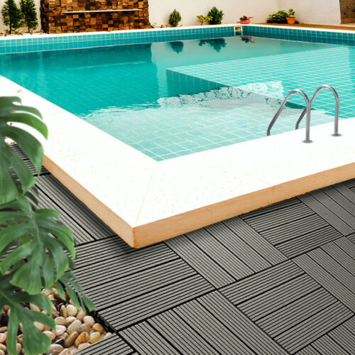11 pcs Grey DIY Wooden Composite Decking Tiles Garden Outdoor Backyard Flooring Decor - Image 4