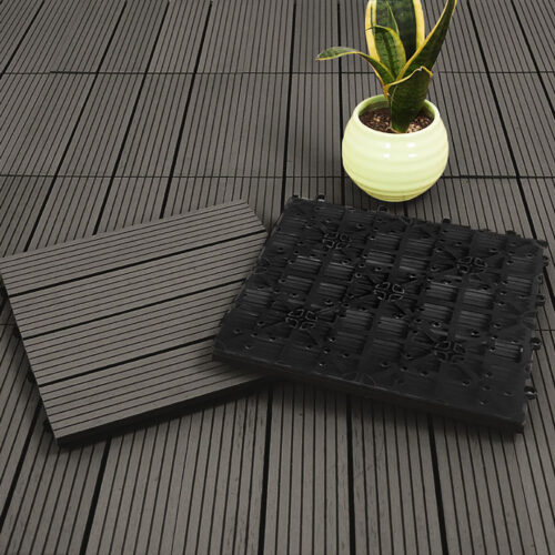 11 pcs Grey DIY Wooden Composite Decking Tiles Garden Outdoor Backyard Flooring Decor - Image 5