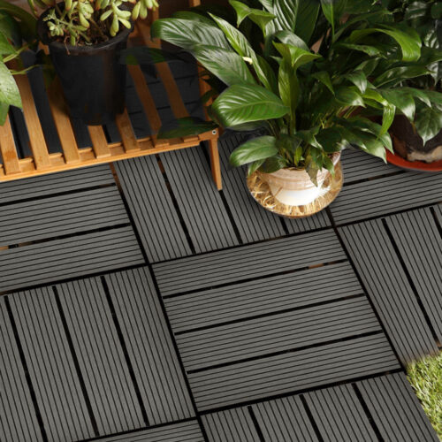 11 pcs Grey DIY Wooden Composite Decking Tiles Garden Outdoor Backyard Flooring Decor - Image 6