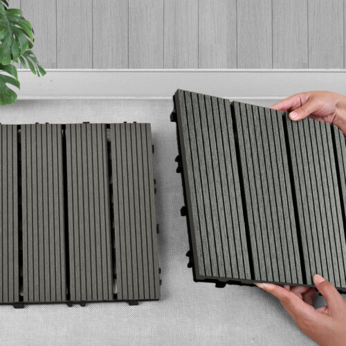 11 pcs Grey DIY Wooden Composite Decking Tiles Garden Outdoor Backyard Flooring Decor - Image 9