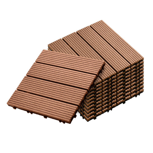 11 pcs Red Brown DIY Wooden Composite Decking Tiles Garden Outdoor Backyard Flooring Decor