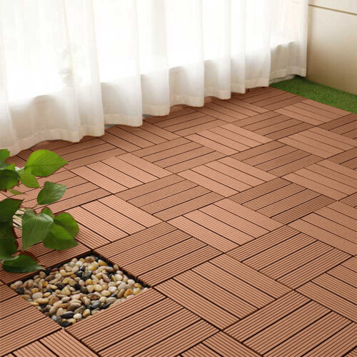 11 pcs Red Brown DIY Wooden Composite Decking Tiles Garden Outdoor Backyard Flooring Decor - Image 3