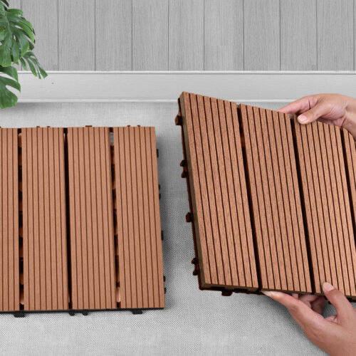 11 pcs Red Brown DIY Wooden Composite Decking Tiles Garden Outdoor Backyard Flooring Decor - Image 9