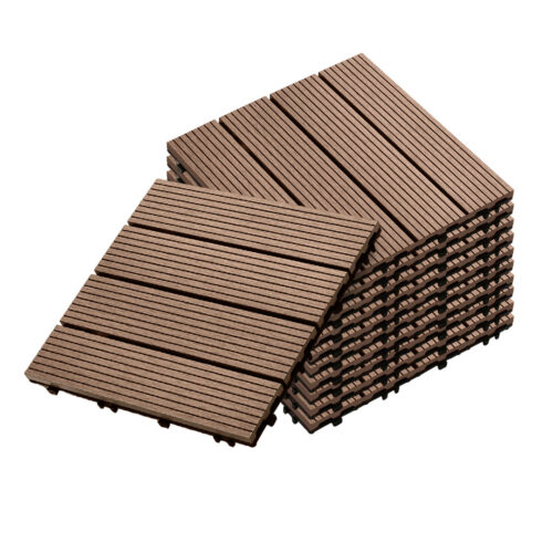 11 pcs Light Chocolate DIY Wooden Composite Decking Tiles Garden Outdoor Backyard Flooring Decor