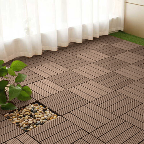 11 pcs Light Chocolate DIY Wooden Composite Decking Tiles Garden Outdoor Backyard Flooring Decor - Image 3
