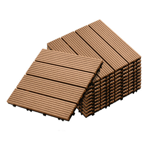 11 pcs Coffee DIY Wooden Composite Decking Tiles Garden Outdoor Backyard Flooring Decor
