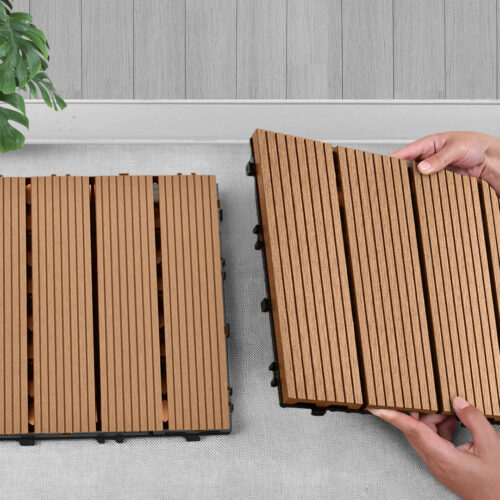 11 pcs Coffee DIY Wooden Composite Decking Tiles Garden Outdoor Backyard Flooring Decor - Image 9