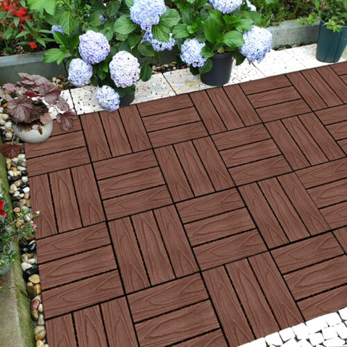 11 pcs Dark Chocolate DIY Wooden Composite Decking Tiles Garden Outdoor Backyard Flooring Decor - Image 2