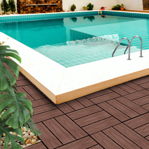 11 pcs Dark Chocolate DIY Wooden Composite Decking Tiles Garden Outdoor Backyard Flooring Decor - Image 4