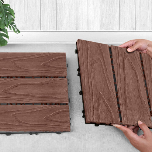 11 pcs Dark Chocolate DIY Wooden Composite Decking Tiles Garden Outdoor Backyard Flooring Decor - Image 9