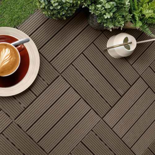 2x 11 pcs Dark Chocolate DIY Wooden Composite Decking Tiles Garden Outdoor Backyard Flooring Decor - Image 2