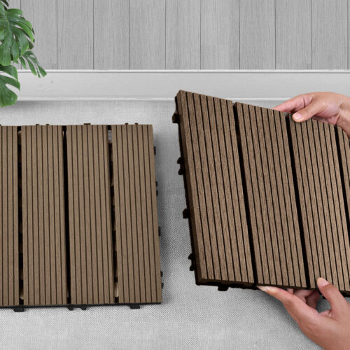2x 11 pcs Dark Chocolate DIY Wooden Composite Decking Tiles Garden Outdoor Backyard Flooring Decor - Image 9