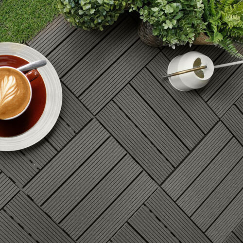 2x 11 pcs Grey DIY Wooden Composite Decking Tiles Garden Outdoor Backyard Flooring Decor - Image 2