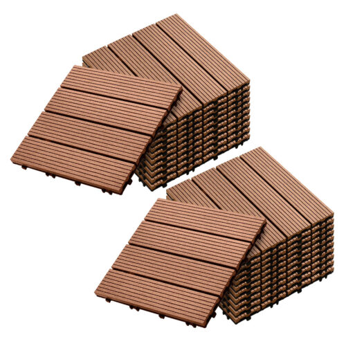 2x 11 pcs Red Brown DIY Wooden Composite Decking Tiles Garden Outdoor Backyard Flooring Decor