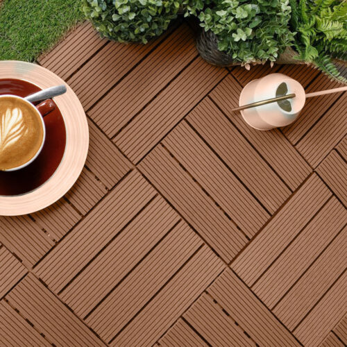 2x 11 pcs Red Brown DIY Wooden Composite Decking Tiles Garden Outdoor Backyard Flooring Decor - Image 2