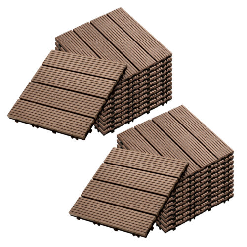 2x 11 pcs Light Chocolate DIY Wooden Composite Decking Tiles Garden Outdoor Backyard Flooring Decor