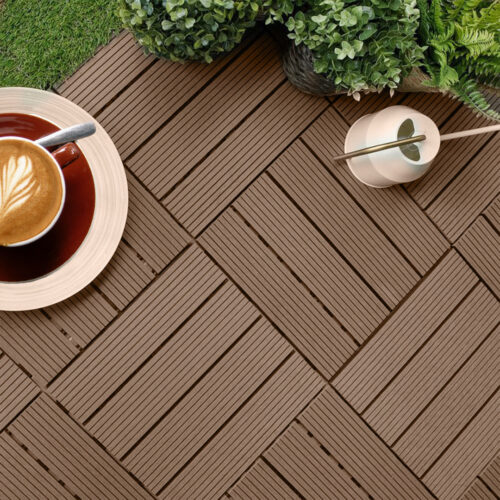 2x 11 pcs Light Chocolate DIY Wooden Composite Decking Tiles Garden Outdoor Backyard Flooring Decor - Image 2