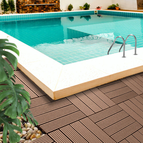 2x 11 pcs Light Chocolate DIY Wooden Composite Decking Tiles Garden Outdoor Backyard Flooring Decor - Image 4