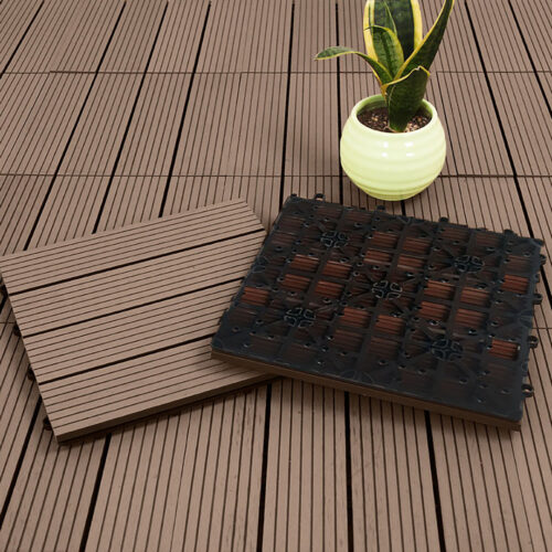 2x 11 pcs Light Chocolate DIY Wooden Composite Decking Tiles Garden Outdoor Backyard Flooring Decor - Image 5