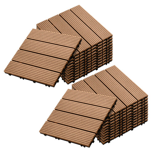 2x 11 pcs Coffee DIY Wooden Composite Decking Tiles Garden Outdoor Backyard Flooring Decor
