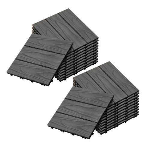 2x 11 pcs Dark Grey DIY Wooden Composite Decking Tiles Garden Outdoor Backyard Flooring Decor