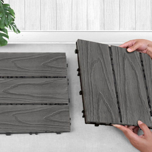 2x 11 pcs Dark Grey DIY Wooden Composite Decking Tiles Garden Outdoor Backyard Flooring Decor - Image 9