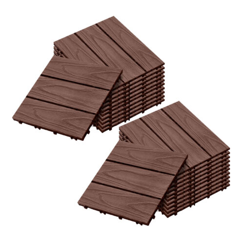 2x 11 pcs Dark Chocolate DIY Wooden Composite Decking Tiles Garden Outdoor Backyard Flooring Decor