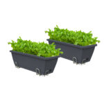 49.5cm Black Planter Vegetable Herb Flower Outdoor Plastic Box with Holder Balcony Garden Decor Set of 2
