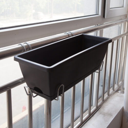 49.5cm Black Planter Vegetable Herb Flower Outdoor Plastic Box with Holder Balcony Garden Decor Set of 2 - Image 10